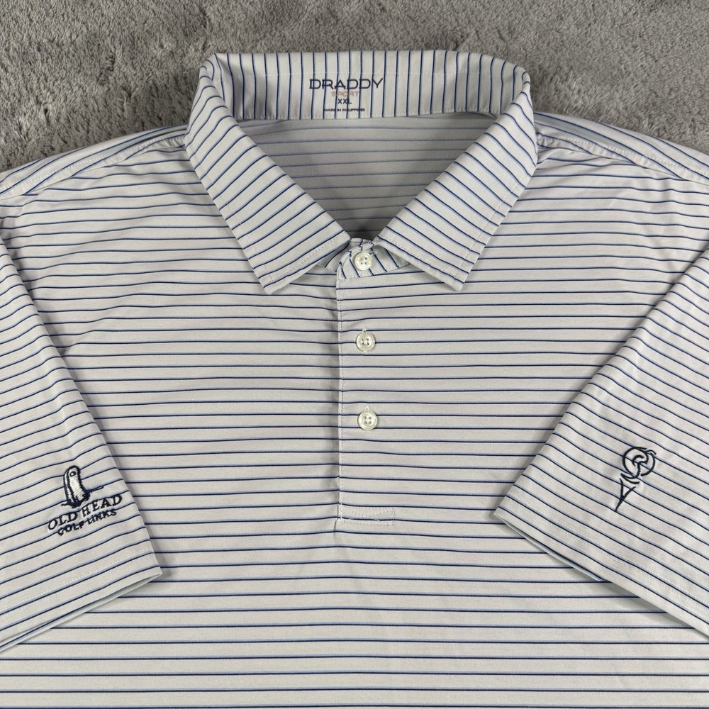 Draddy Sport Polo Mens XXL Old Head Golf Links White Blue Stripe Golf Shirt